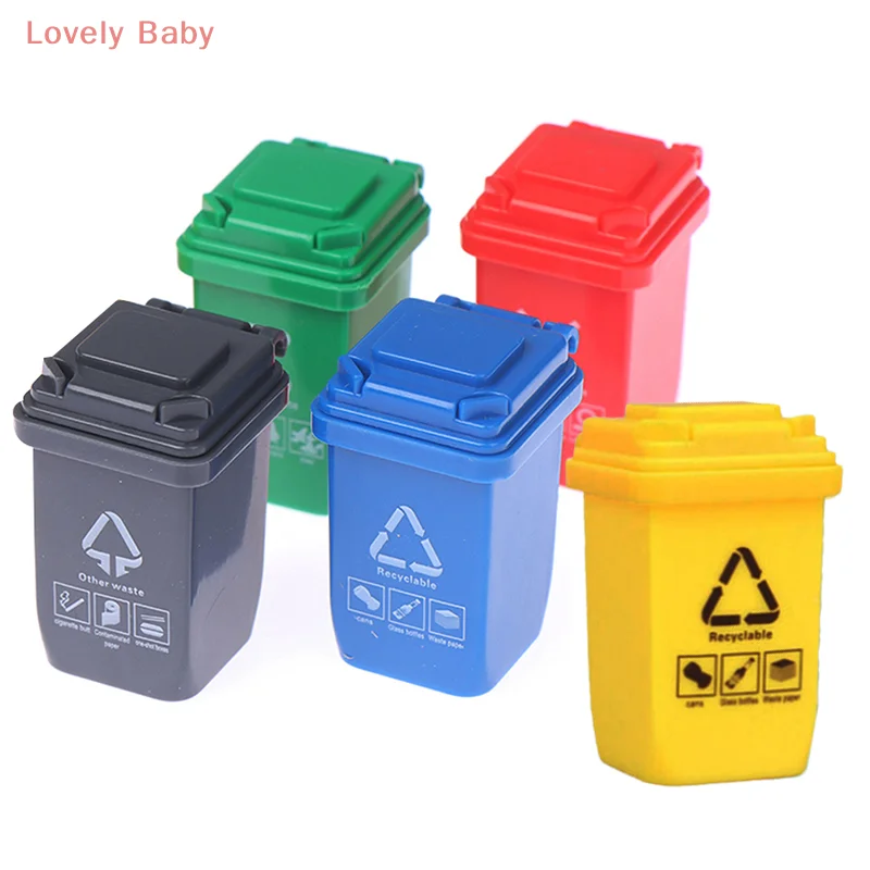 【BBS】5 unidades/conjunto 1:12 casa de bonecas em miniatura lata de lixo modelo acessórios móveis brinquedos