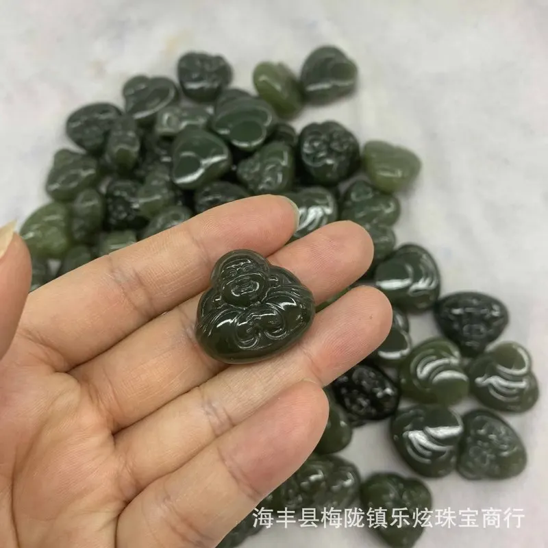 Qinghai Material Double-Sided Laughing Buddha Pendant Necklace In Green Yellow Men And Women