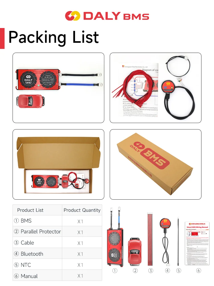 DALY Lifepo4 BMS Parallel 5A 8S 24v li-ion LTO Free BT RS485 CAN 4S 10S 12S 16S 20S 12V 36V 48V 60V 72V 84V With Temp Sensor NTC