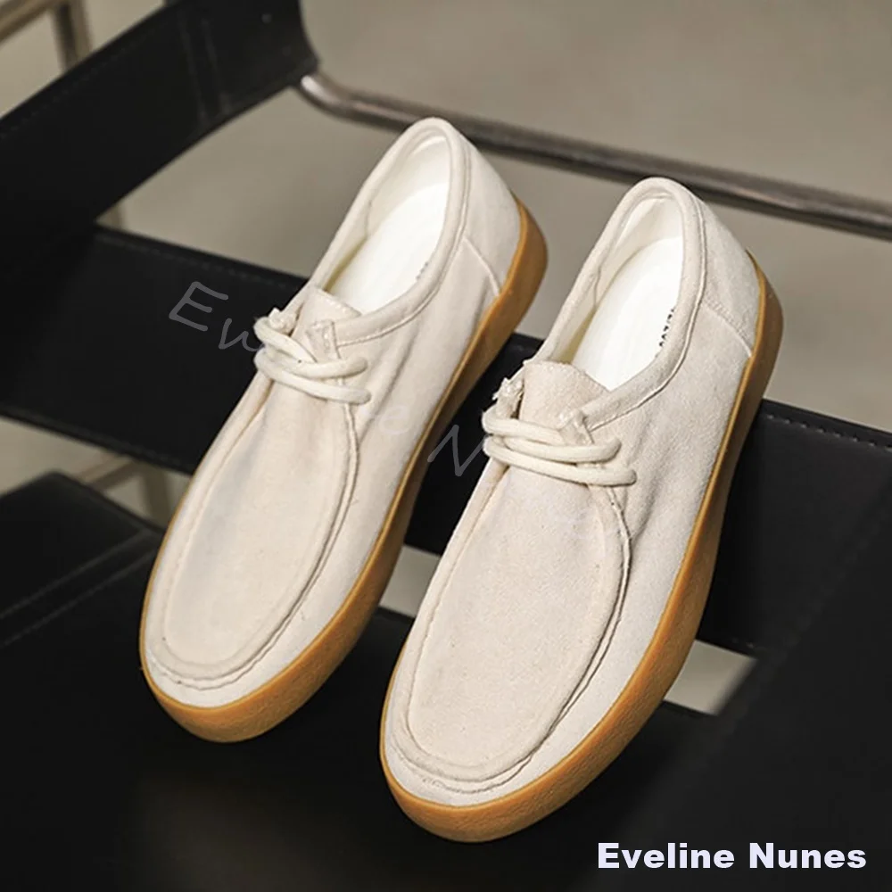 Casual Simple Loafers Women Round Toe Sewing Platform Slip On Flat White Canvas Shoes Retro Handmade Men's Low Top Shoes