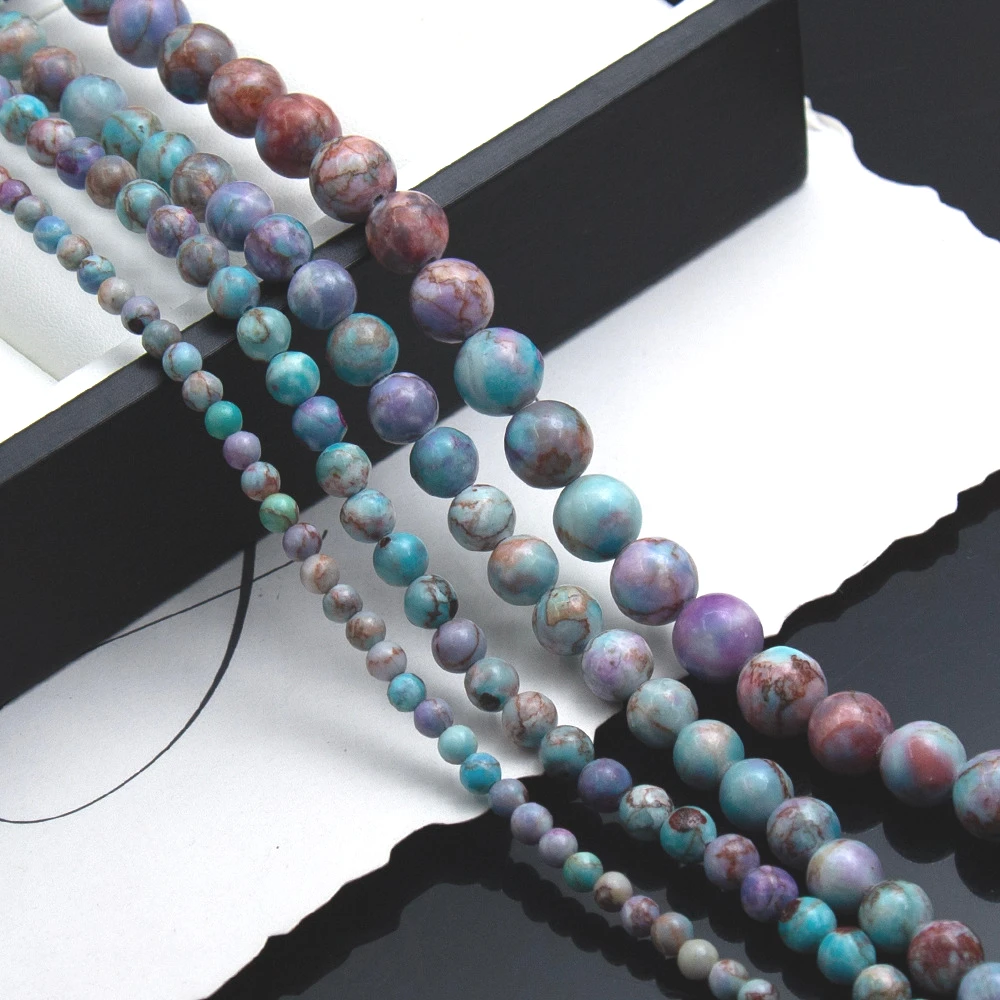 

Fashion Colorful Blue purple 4/6/8/10mm Natural Stone Sea Sediment Imperial Jasper Round Loose Beads DIY Necklace Bracelet Gift