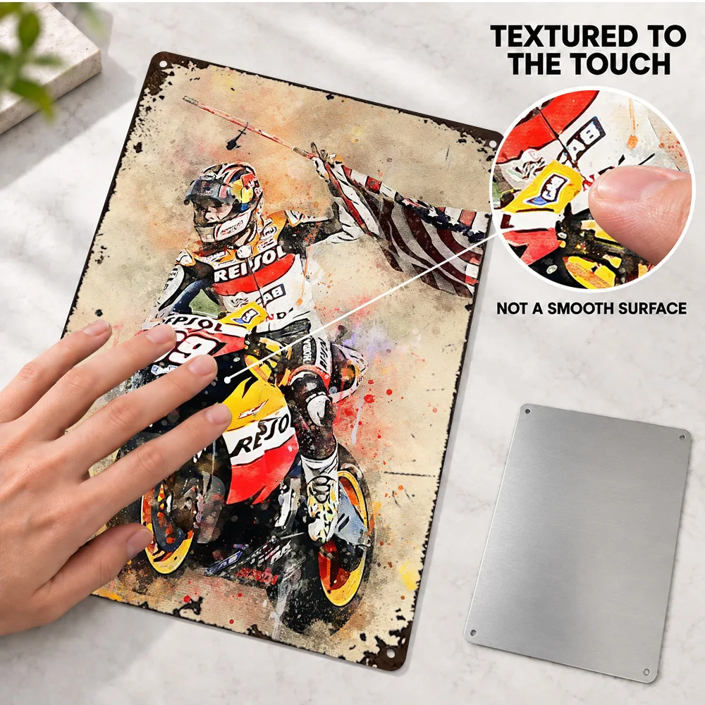 Nicky Hayden Motorcycle Textured Metal Poster Personalized Aluminum Sign Watercolor Style Wall Art For Racing Simulator Room