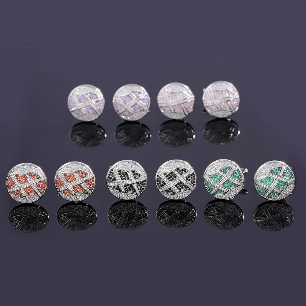 Luxury Round Paved Rhinestone Plaid Cufflinks For Men Inlaid Crystal Metal Cuff Links Business Wedding Formal Shirt Accessories