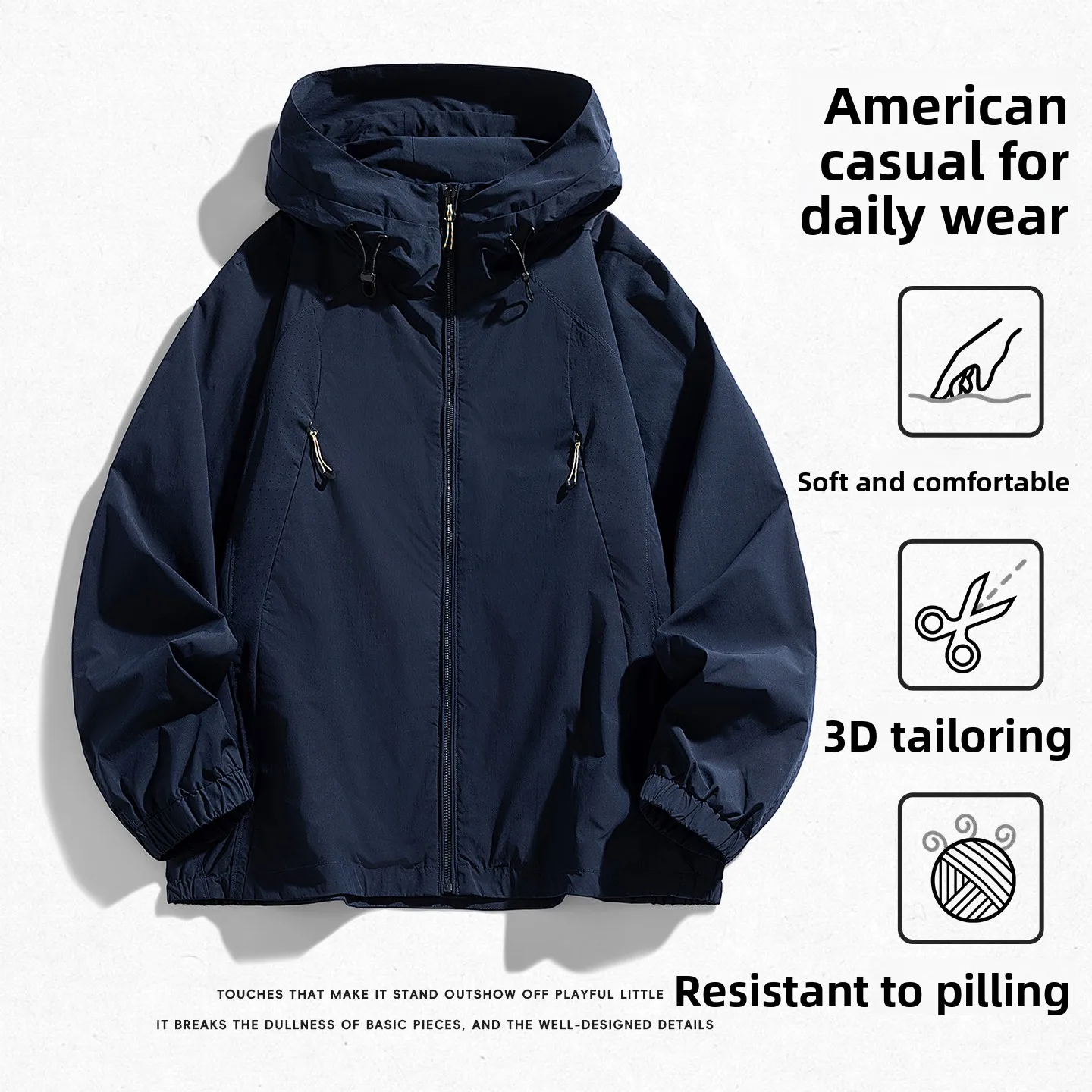 

Новая мужская куртка свободного кроя 2026 года с капюшоном, дышащая, легкая, водонепроницаемая, с перфорированным дизайном, из полиэфирного волокна, с длинными рукавами