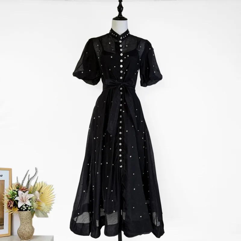 Ele Summer с винтажным принтом Bubble Sve Diamond Studded Midi Dr, женская ветровка Faion Thiened, китайская одежда...