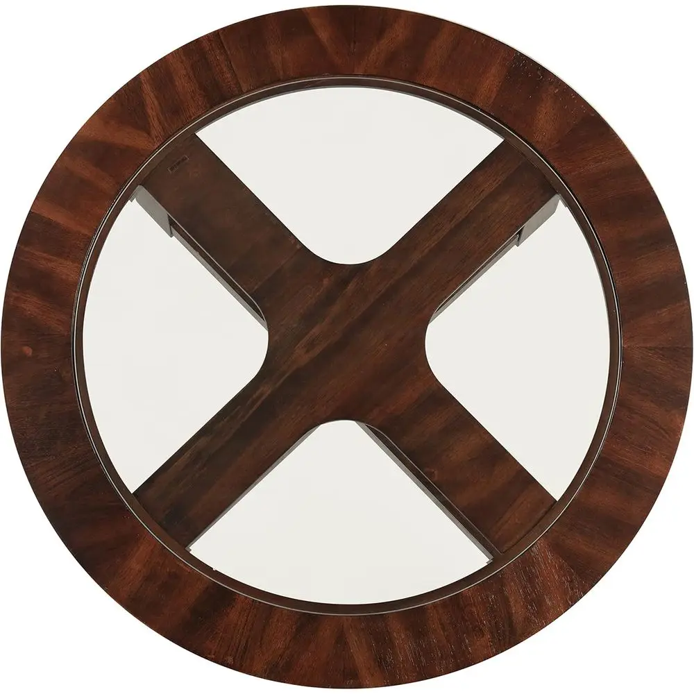 Solid Wood Glass Top Round Coffee Table with 4 Stools, Espresso, 36.00 x 36.00 x 19.00 Inches