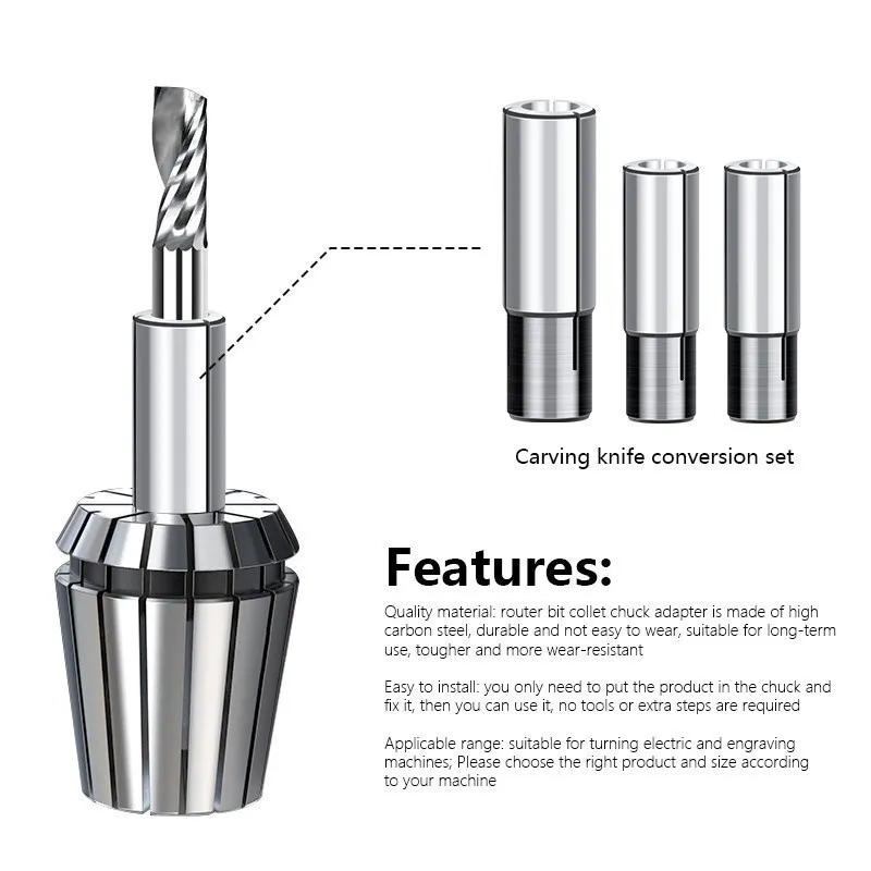 CNC Router Tool Adapter Collet 1/2,6,6.35,8mm Conversion Chuck To 1/8\