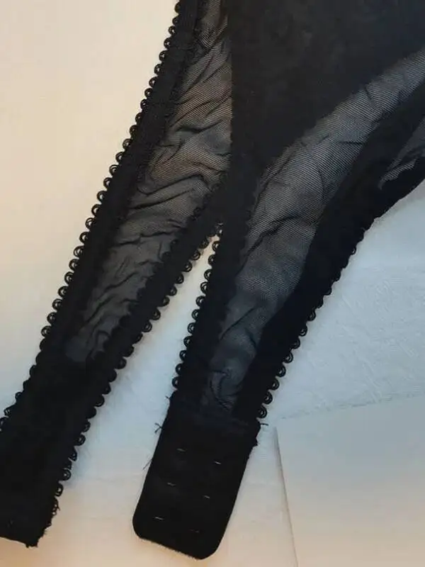 Body de encaje Sexy elegante chica caliente malla transparente sin espalda tirantes en V profundo sin mangas negro Casaul monos encantador ZEME