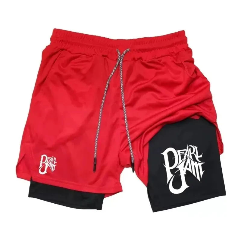 Workout Jogging Hip-hop Running Shorts for Men Fitness Gym Training 2-in-1 Sport Shorts Quick Dry Double Deck Fitness Towel Loop