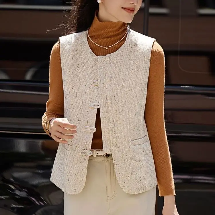 Women's Vest New Fashion Retro Chinese Vest Coat New Small Fragrant Vest Female Tops Sleeveless Jacket Chaleco Mujer Outerwear