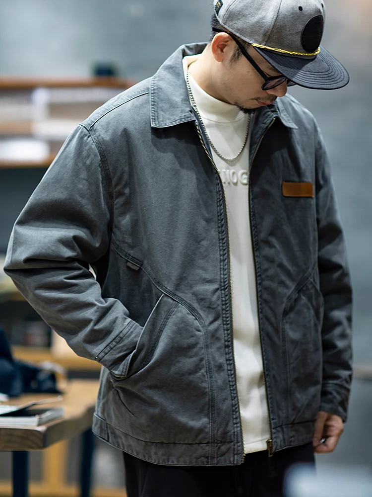 American Detroit Collared Jacket Loose Casual Men's Washed Cotton Workwear Outerwear Youth Fashion Thickened Warm Coat
