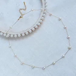 Natural Freshwater Pearl Choker Necklace for Women Wedding Jewelry Irregular Baroque Pearl Charm Stainless Steel Chain Necklace