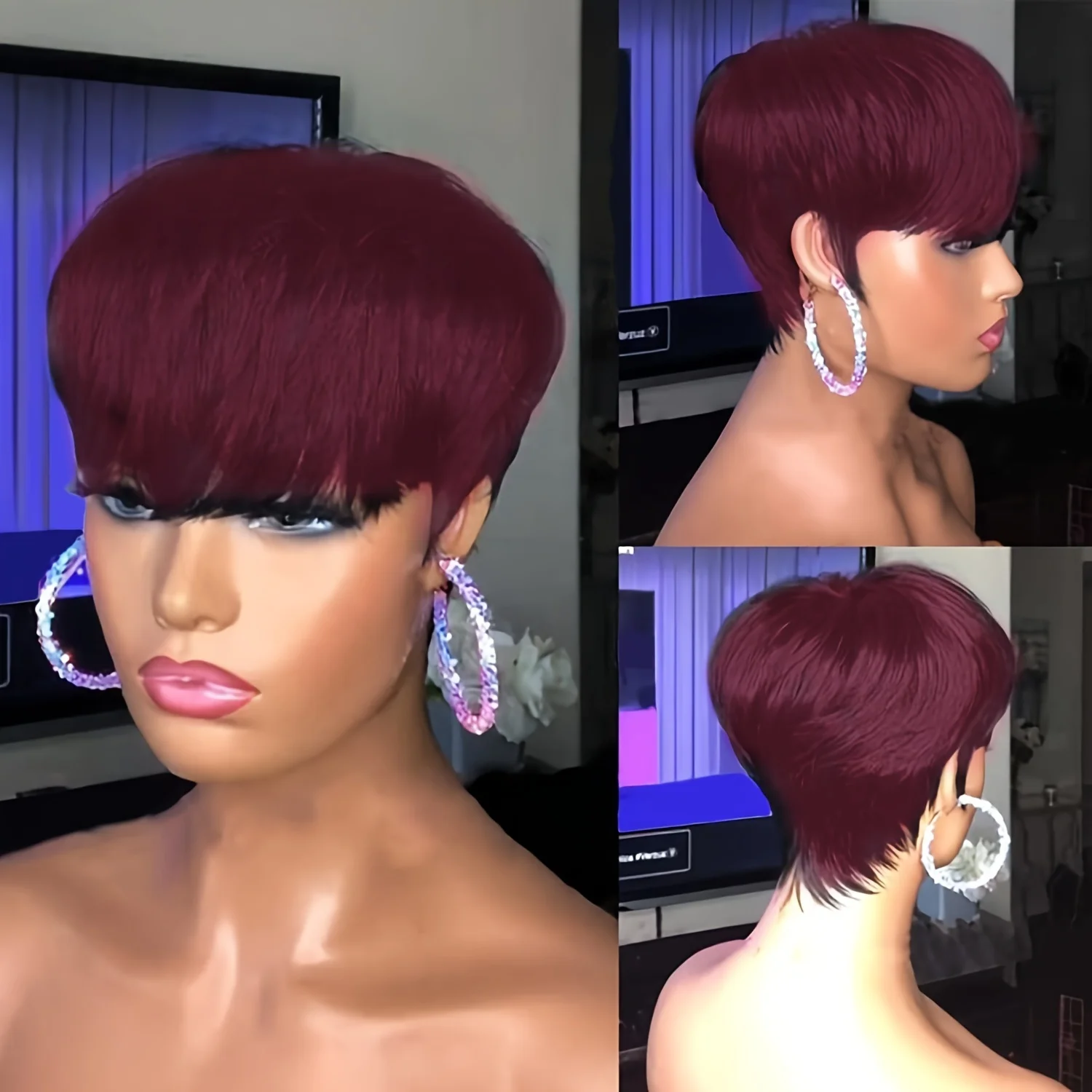 Maschinell hergestellte Echthaar perücken für Frauen 6 Zoll natürliche schwarze/99j/4 braune Farbe tägliche Party verwenden Perücke kurze gerade Pixie Cut Perücken