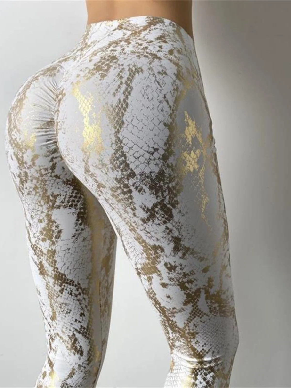 Pantaloni da yoga aderenti in pelle di serpente Gold Emed Pantaloni fitn a vita alta Modello di testa color pesca Abbigliamento sportivo transfrontaliero