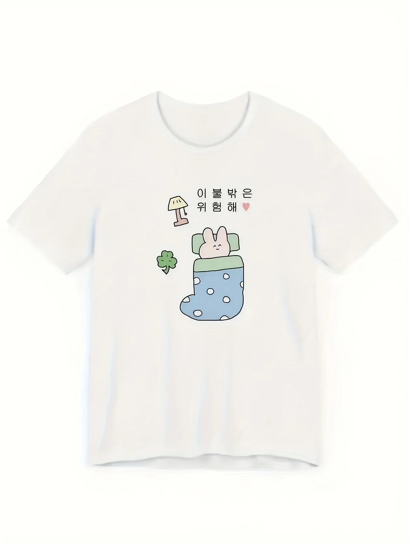 Funny Korean Letter Print T Shirt Women's Clothing Men's Clothing 2026 Summer Casual Tee Harajuku Kawaii Sleeping Rabbit T Shirt