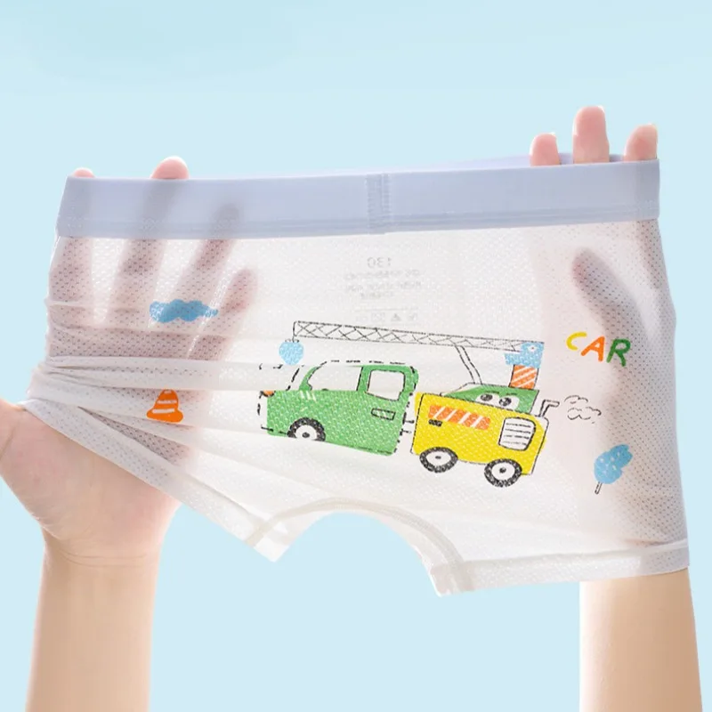 4PCS Thin Mesh Breathable Boy Panties Kid Soft Comfort Antibacterial Knickers 3+y Young Child Clothing Baby Cute Print Underwear view 2