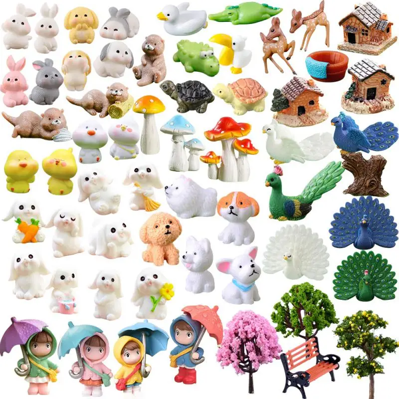 10/8/5PCS Animals And Plants Miniature Figurines Sets Creative Micro-landscape Artificial Decor Resin Ornament Home Decor Crafts