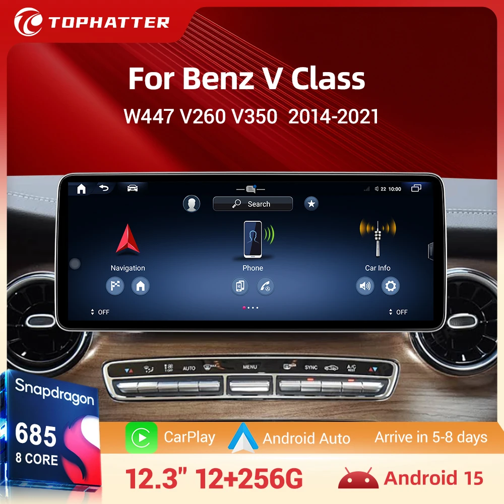 

Qualcomm 685 Car Multimedia Wireless Android AUTO CarPlay 12.3inch Screen For Mercedes Benz V Class W447 V250 V260 V350 Screen