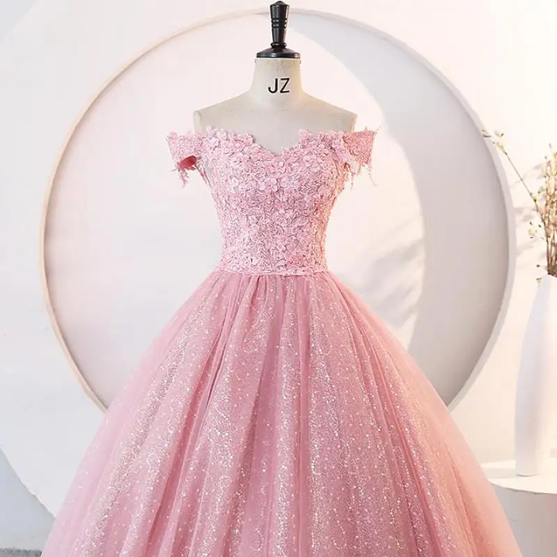

Блестящее розовое вечернее платье 15, платья Quinceanera, бальное платье с открытыми плечами, платье для выпускного вечера, 15-летние платья для Quinceanera по индивидуальному заказу