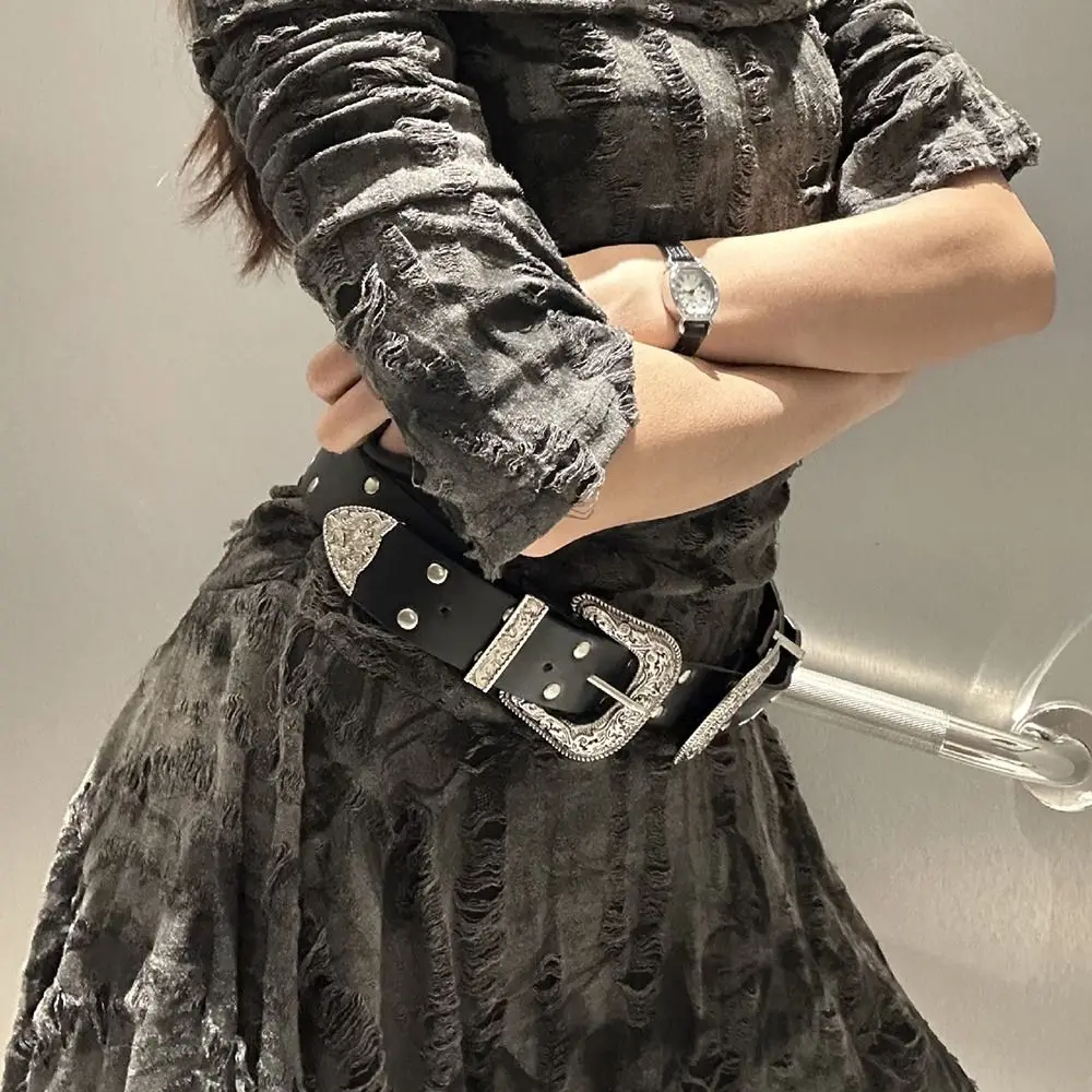 Trendy Vintage Damen Nietengürtel Y2k Gothic Leder Taillengürtel Punk Schwarz Kleid Jeans Gürtel Spicy Girls