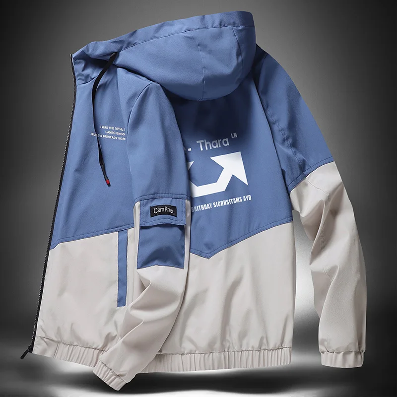 

Autumn Winter Men's Hooded Jaet Outdoor Casual Top Faion Trend Outerwear Color Blo Sports irt Loose Fit Youth Faion