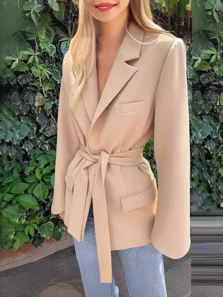 

YUZHEXI женский модный пиджак с поясом, куртка с лацканами цвета хаки, пригородная одежда, весенняя верхняя одежда 2025 г.