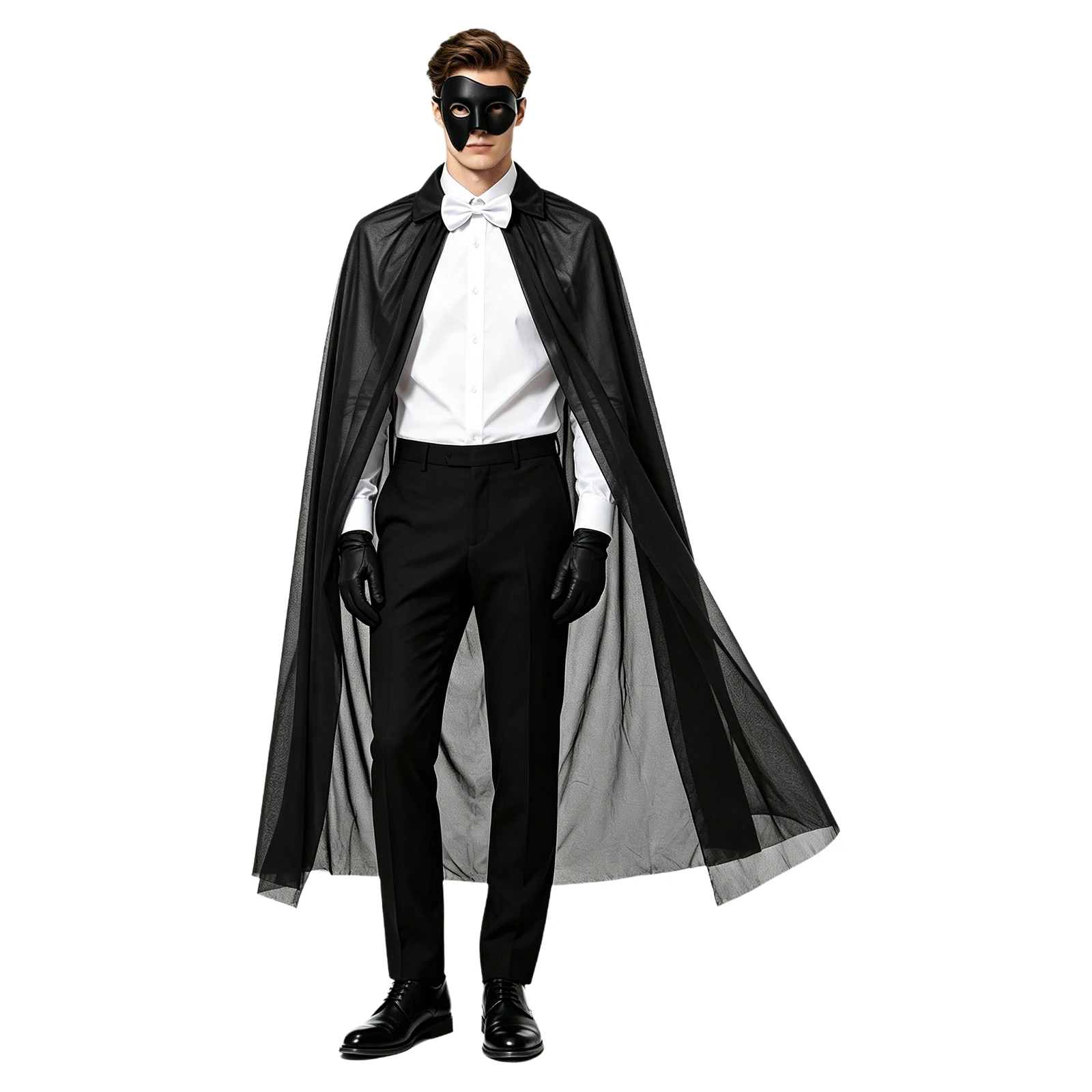 4Pcs Magician Dress Up Set Half Face Mask Bowtie Cape And Gloves Gothic Costume Outfit for Halloween Cosplay Party