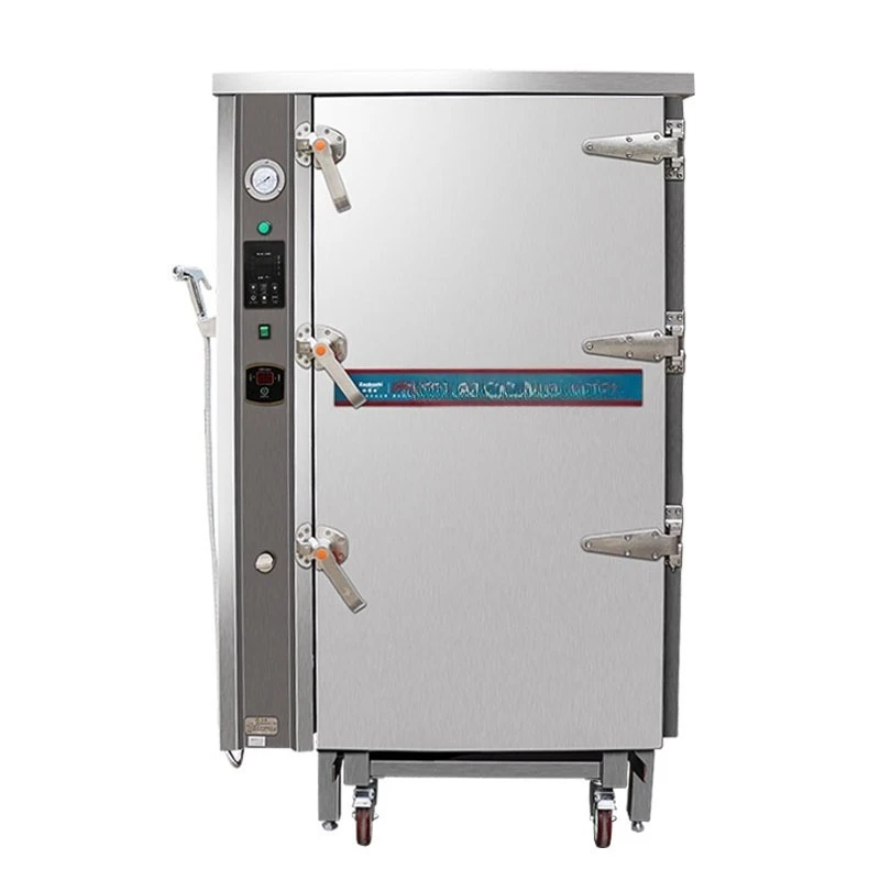 Commercial gas steamer, single door 24 basin with cart energy-saving steamer