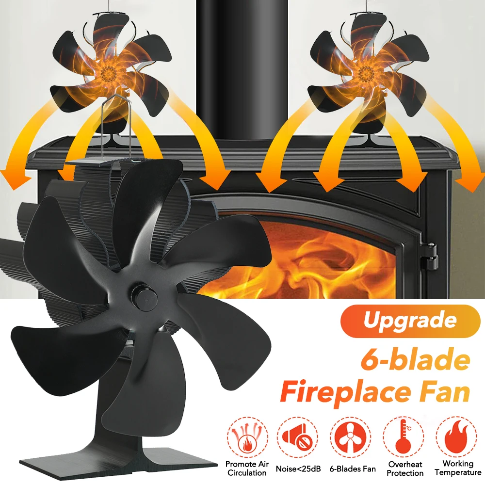 6 Blades Fireplace Stove Fan Heat Cocoon Self-Powered Wood Top Burner Eco Heater