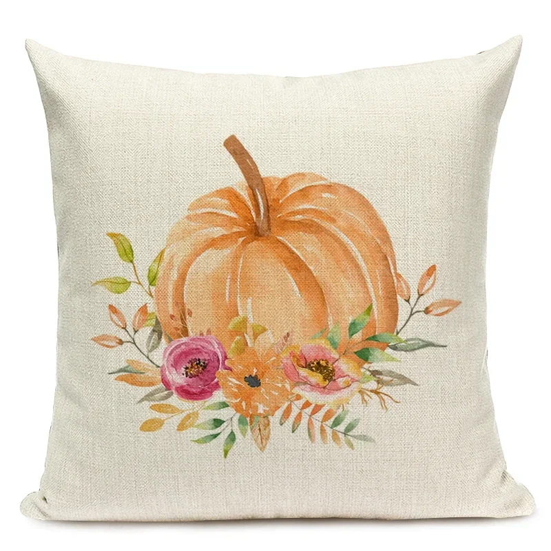 Autumn Pumpkin Cushion Cover Harvest of Pumpkins Oil Painting Decorative Pillowcase Linen Pillow Cover for Home Sofa Decor