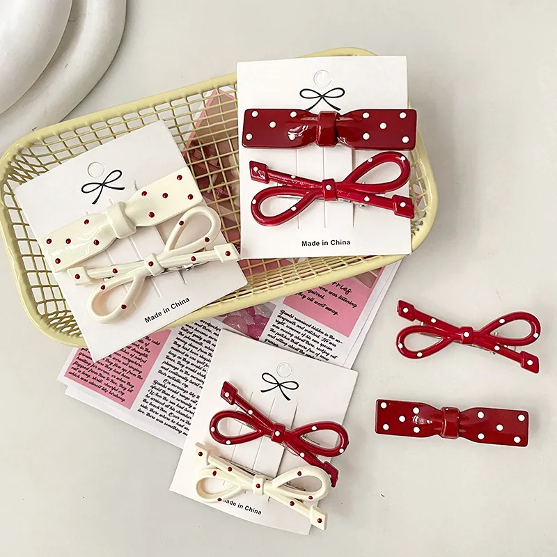 

Retro Polka Dot Bow Hairpin Duck Beak Clip Bangs Clip Girl Heart Versatile Hairpin Hair Accessories