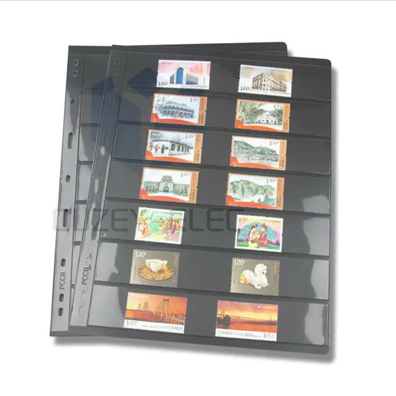 10pcs/Lot Stamp Album Collection Refill Pages 7 Lines Grid Acid Free Stamp Holder Sheets Black Clear Page Loose-leaf Inners