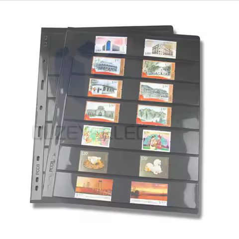 10PCS/Lot Stamp Album Collection Refill Pages 7 Lines Grid Acid Free Stamp Holder Sheets Black Clear Page Loose-leaf Inners