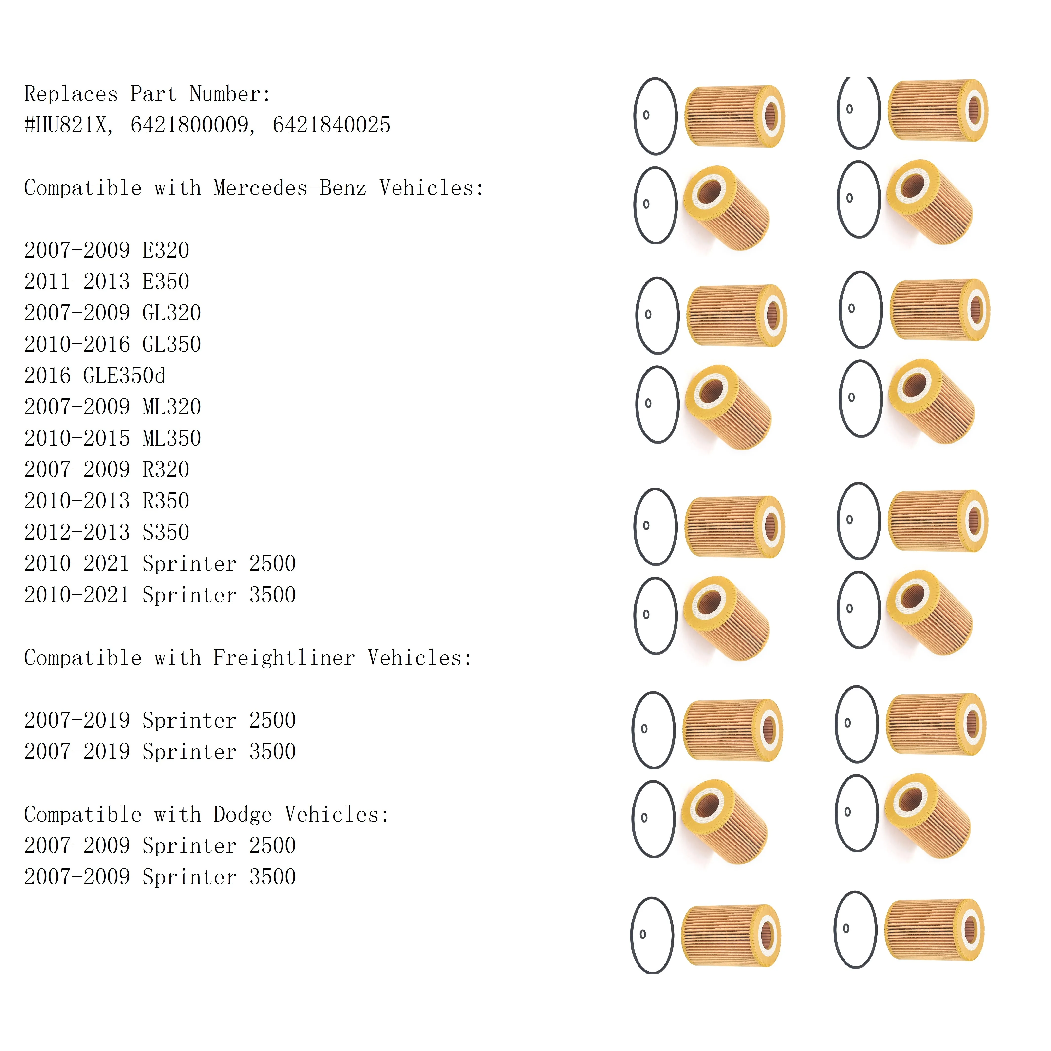 

20pcs Oil Filter For Benz M-Class W164 ML 280/300/320/350 CDI 4-matic 2005 - 2011 2987CC 3.0L Closed Off-Road 6421800009