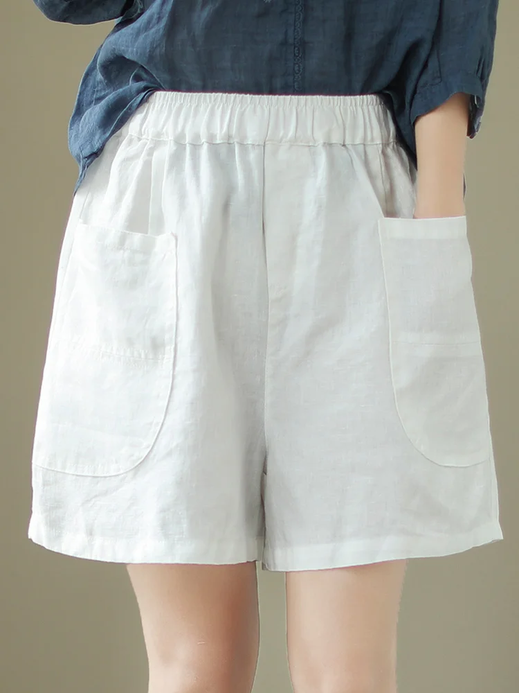 ارتفاع الخصر الكتان ort السراويل النسائية عارضة رقيقة القطن الكتان السراويل واسعة الساق خمسة أجزاء orts السراويل الصيف مريحة #3