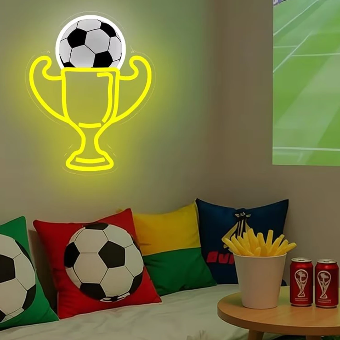 Football Cup LED Neon Sign Sports Theme Wall Decor For Football Fans