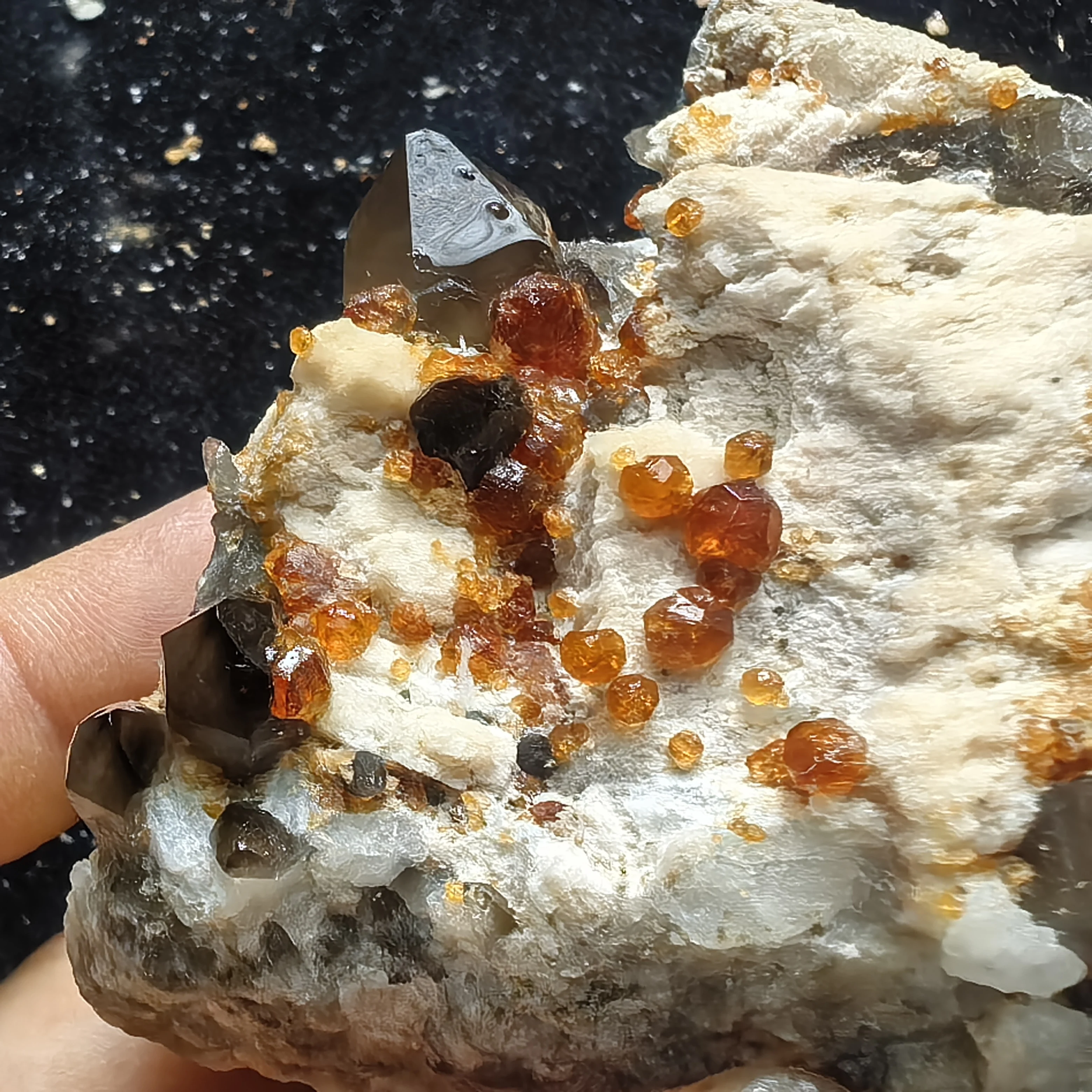 

Natural garnet, smoked crystal mineral specimen, healing energy, home decoration collection and embellishment
