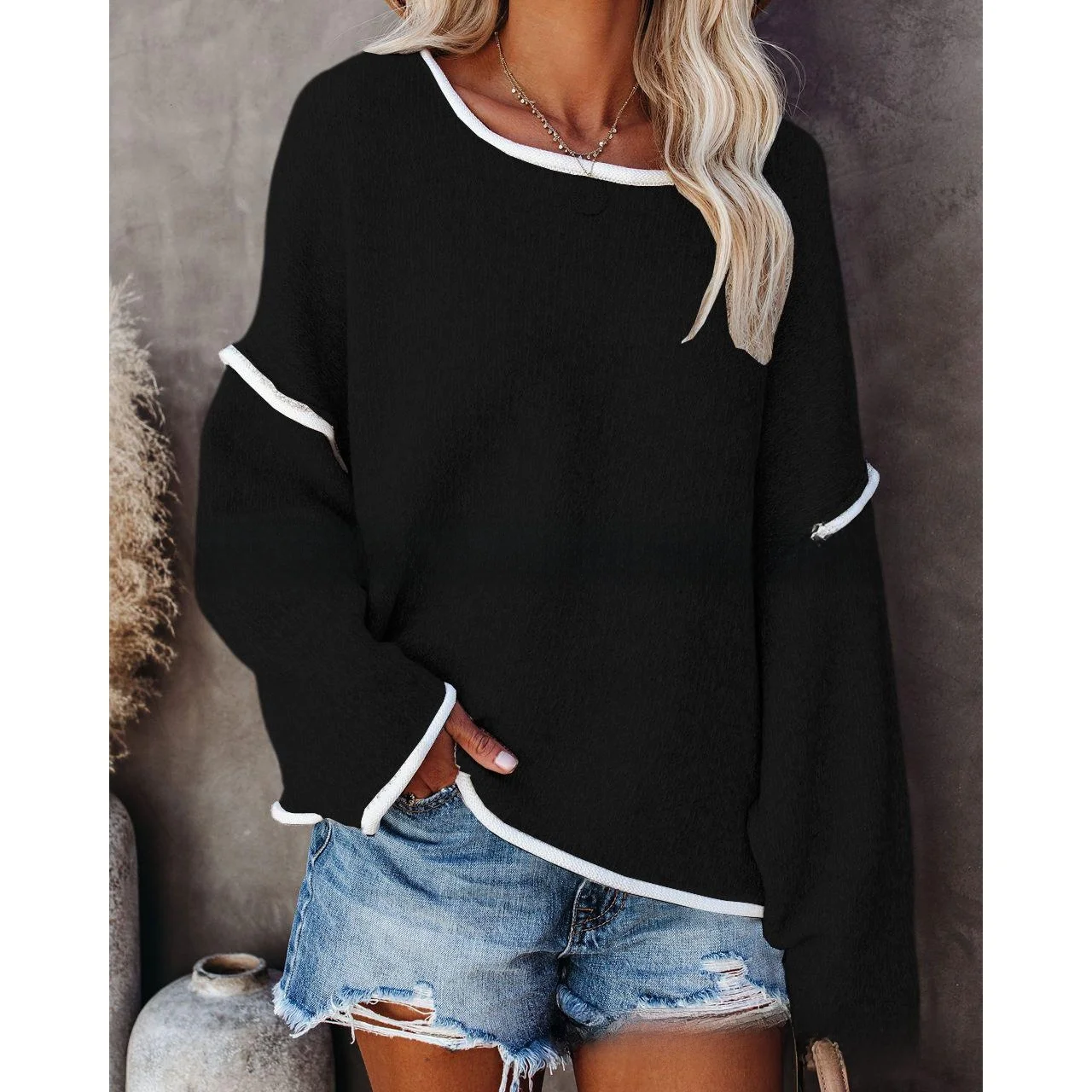 

Женский вязаный свитер с капюшоном irt Street Sle Lantern Sve, зимний свитер модного цвета с вырезом