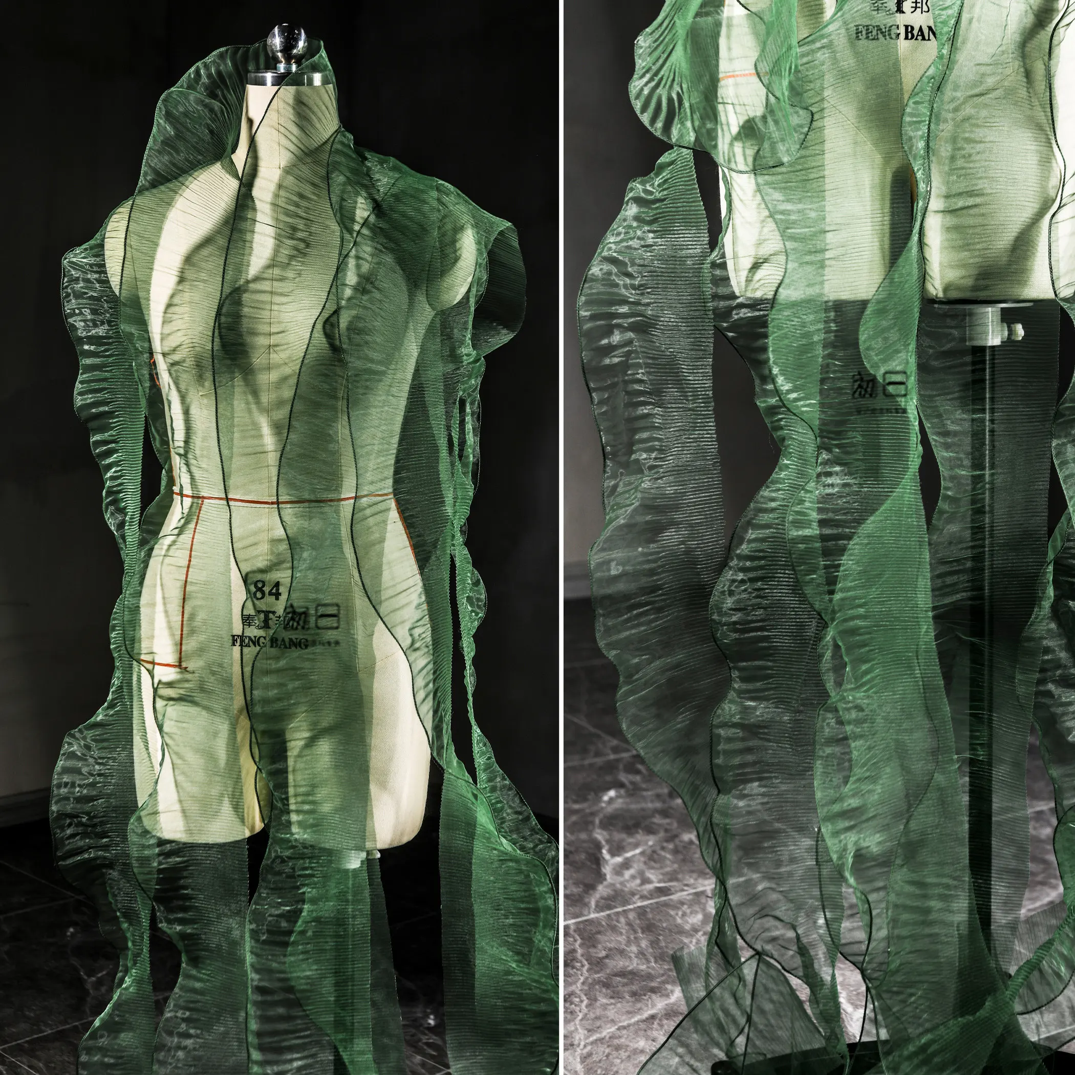 Pure Green Transparent Leaf Large Lace Organza Gradient Three-Dimensional Pleated Wedding Dress Clothing Accessories