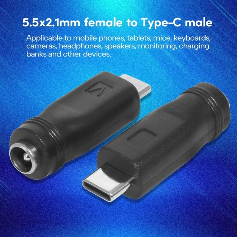 Professional DC5.5x2.1mm Power Adapter, Female to Male Converter Adaptor DC5521 to Mini USB/Micro USB/Type-C Connector F19E