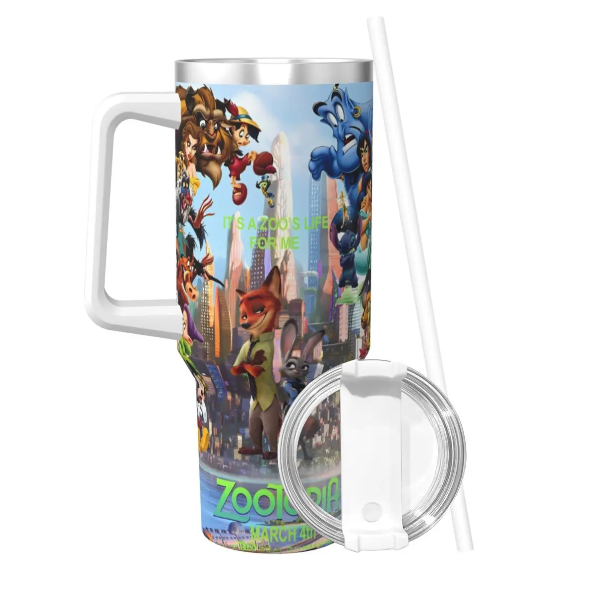 Stainless Steel Tumbler Cartoon Zootopia Print1 Mugs Cup With Straws Camping Cold Drink Water Bottle Heat Large Coffee Mug