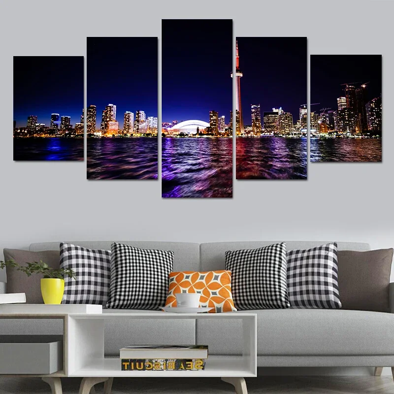 5 Pieces Hong Kong City Night View Decoration Poster Print Canvas Painting Wall Art For Living Room Bedroom Home Decor Cuadros