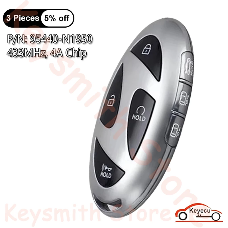 

KEYECU 3+4 Buttons 433MHz 4A Chip for Hyundai Grandeur 2023 2024 2025 Auto OEM Smart Remote Key Fob 95440-N1950 TQ8-FOB-4F61U43