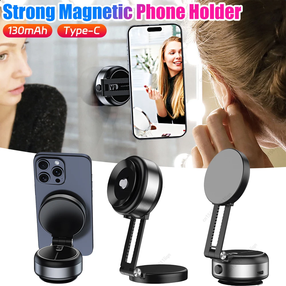 

Сильный магнитный автомобильный держатель для телефона, двухсторонний настенный держатель с вакуумной присоской, подставка для телефона для iPhone 16/15/14/13/12 Pro Max Plus