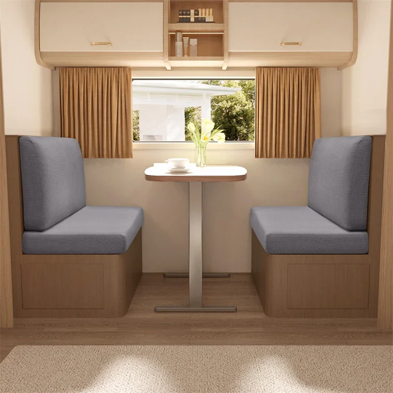 2pcs/set Camper Car Bench Cover Water Repellent RV Dinette Cushions Covers Polar Fleece Stretch Restaurant Sofa Seat Slipcover