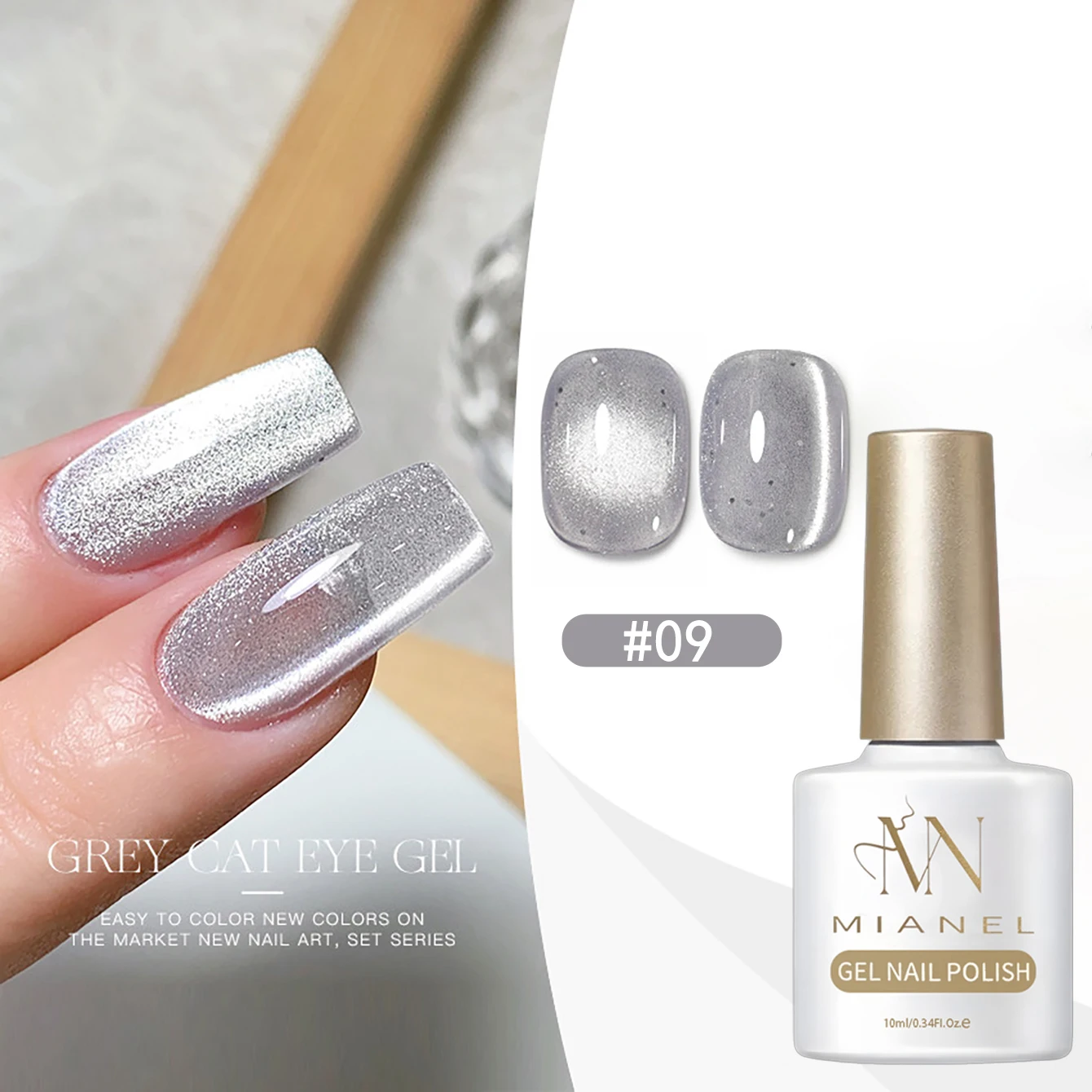 MIANEL 10ML Rauchgrauer Katzenaugen-Gel-Nagellack 2026 Neuer Trend, Funkelnd & Schmeichelnd, Grauton Glasperlen Katzenaugen-Nägel – Detail 27