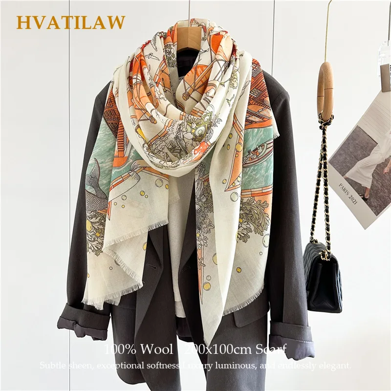 

Winter Warm 100% Wool Scarf Oversized Shawl Elegant Autumn Accessories Long Wraps High End Woolen Stole Presents Pashmina Poncho