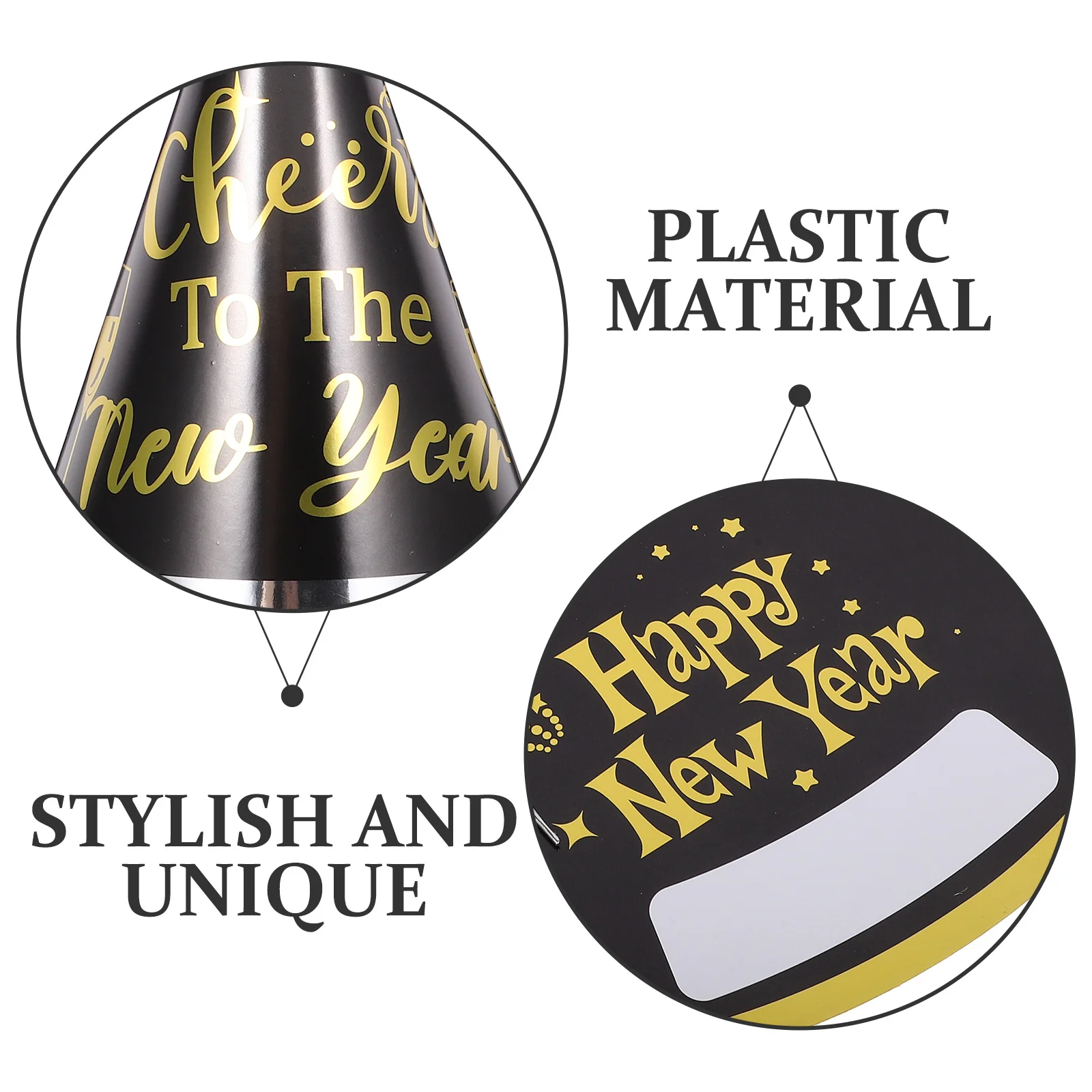 

12Pcs New Year Paper Cone Hats Gold Foil Party Hats for 2024 New Year Party Supplies Decorations Paper Cone Hat