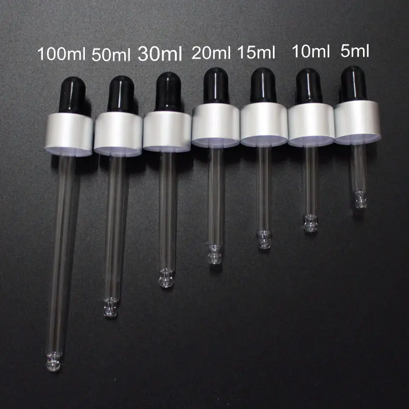 Matte Silver Cap Aluminum Dropper Lid with Black Latex Head,Match 5ml\10ml\15ml\20ml\30ml\50ml\100ml Essential Oil Bottle