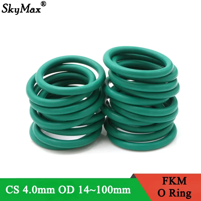 

10pcs CS 4.0mm OD 14~100mm Green FKM Fluorine Rubber O Ring Sealing Gasket Insulation Oil High Temperature Resistance Green